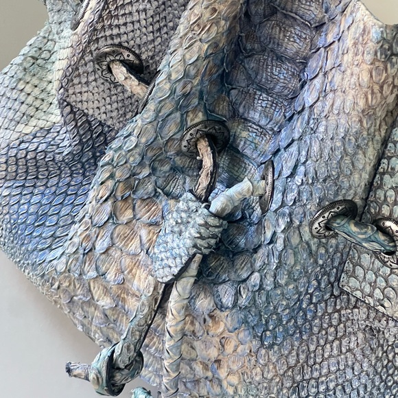 Large RETTA WOLFF Python Handbag Blues and Grays Snakeskin Bag Rare Made in USA - Picture 2 of 16